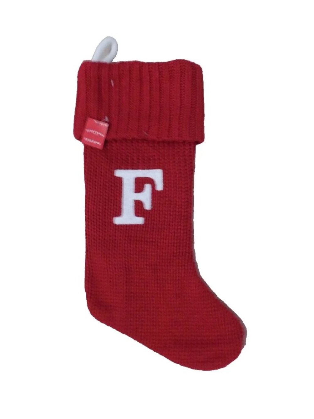 Wondershop 17" Red Knit Stocking with White Monogram F New